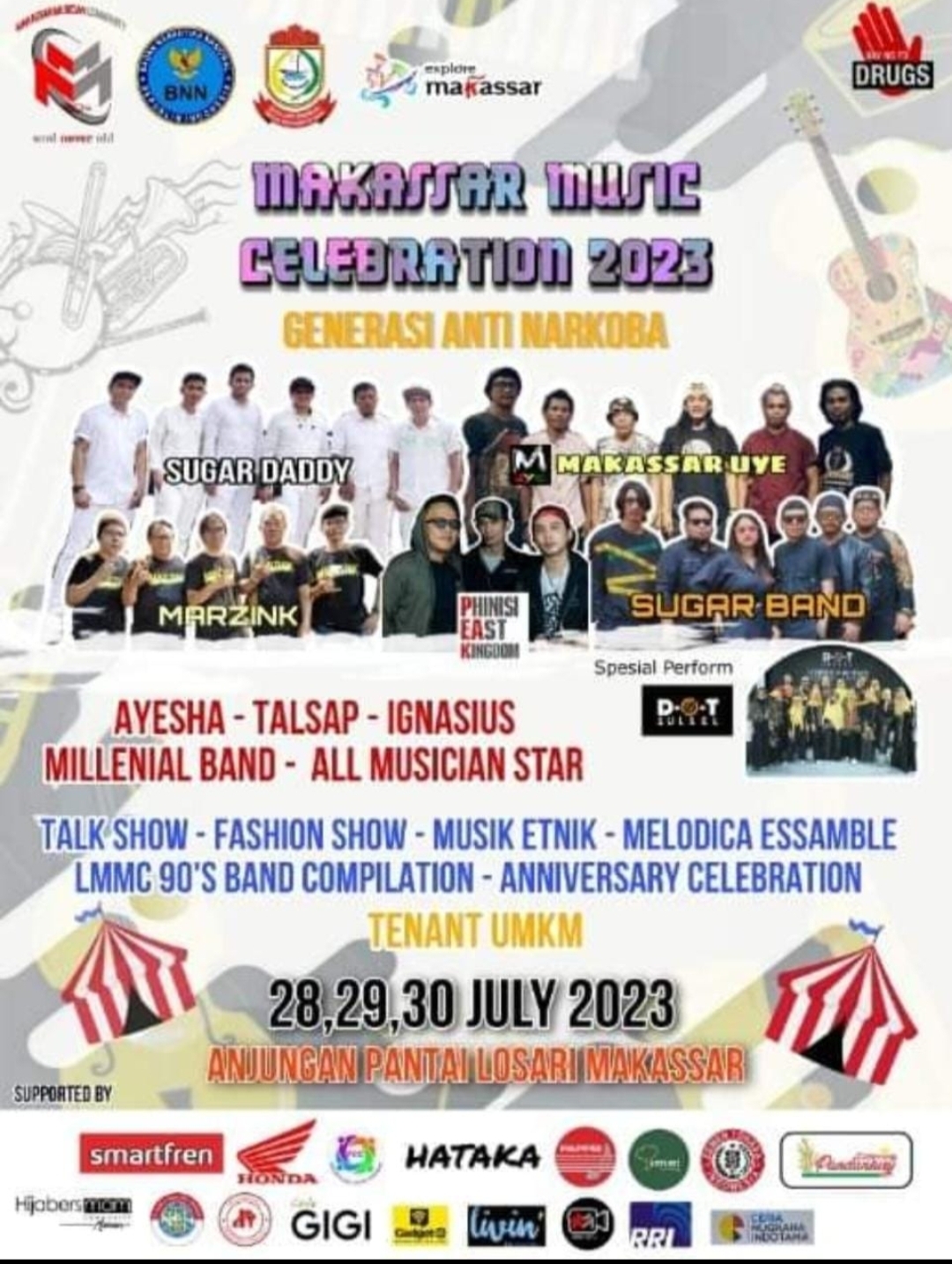 “Makassar Music Celebration (Generasi Anti Narkoba):Konser Megah di Anjungan Pantai Losari Meriahkan Ulang Tahun LMMC90s”