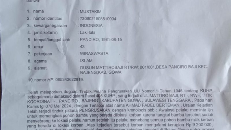 Tahap Awal Kisruh Kasus Pengrusakan Pohon Bambu di Desa Panciro