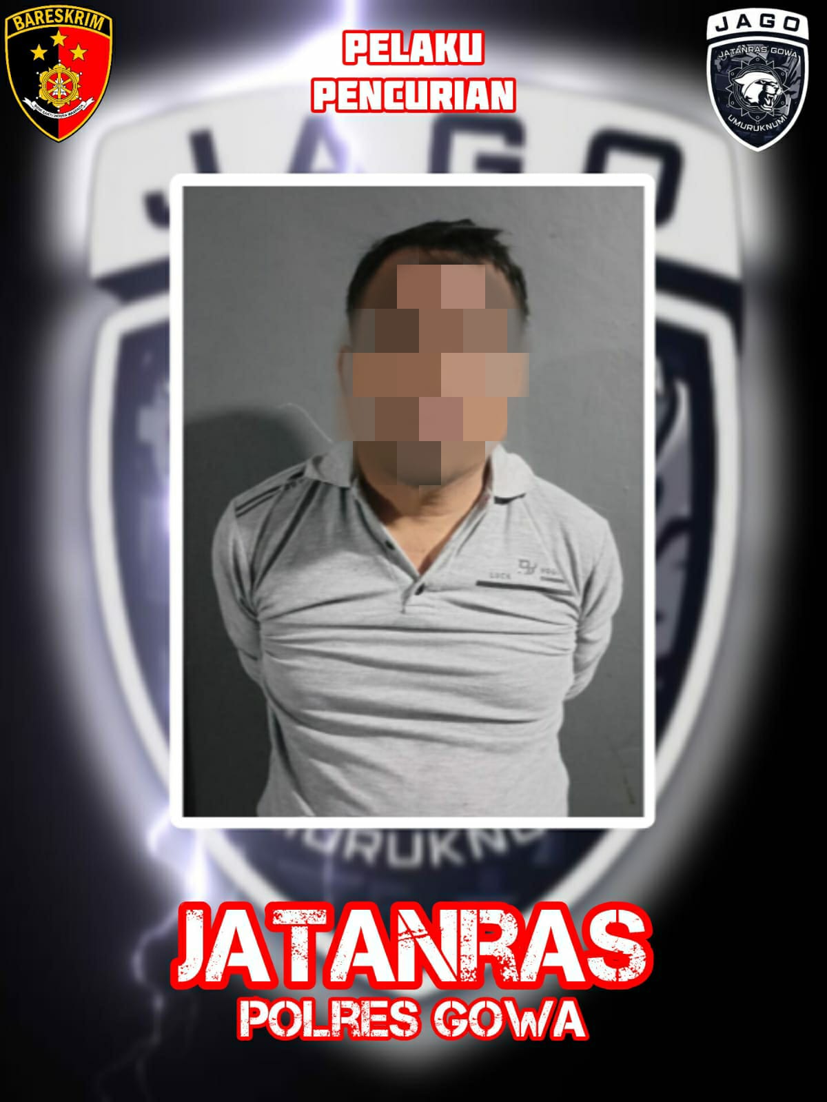 Satreskrim Tim Jatanras Polres Gowa Tangkap Residivis Pencurian di Je’neponto, Amankan Sejumlah Barang Bukti