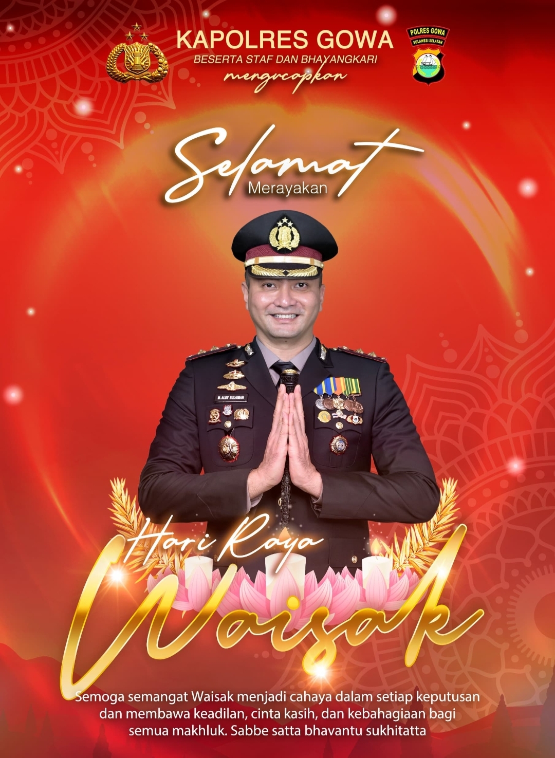 Kapolres Gowa Beserta Staf dan Bhayangkari Ucapkan Selamat Hari Raya Waisak 2569 BE/2025