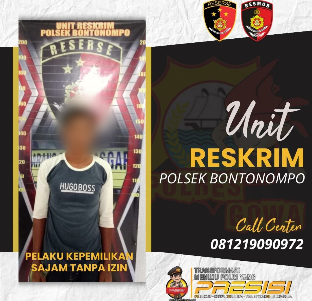 Polsek Bontonompo Tangkap Pria Bawa Badik Tanpa Izin di Bontonompo Selatan