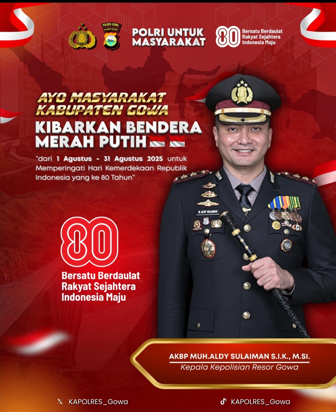 Kapolres Gowa Mengajak Warga Kibarkan Bendera Merah Putih Dalam Rangka HUT Ke-80 RI
