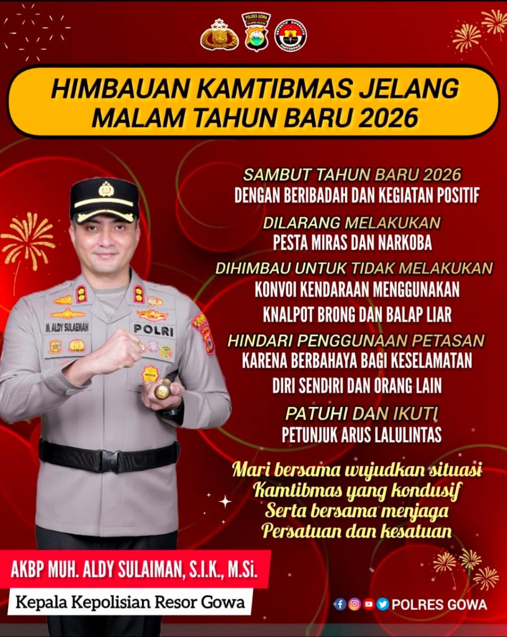 Kapolres Gowa Ajak Warga Perbanyak Ibadah dalam Rayakan Tahun Baru 2026 Tampa Hura-hura