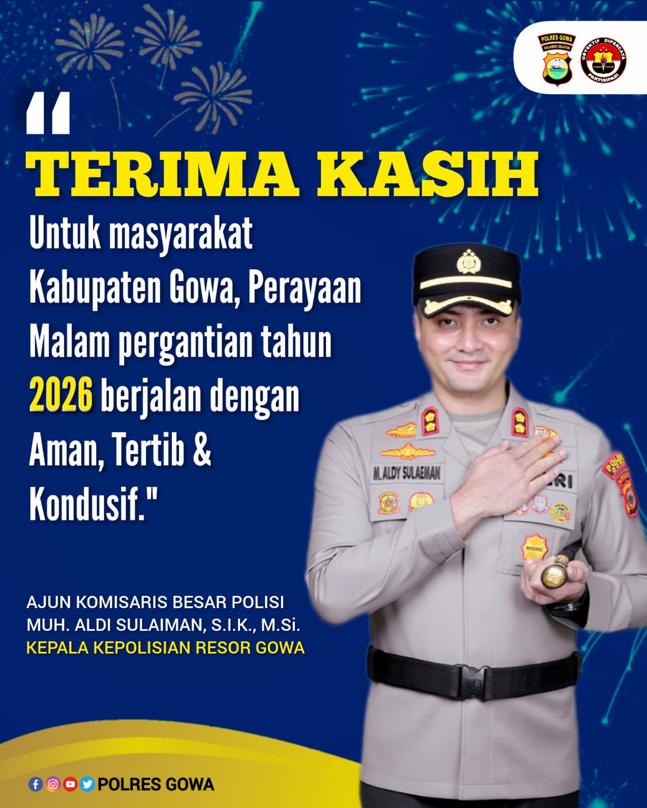 Perayaan Malam Tahun Baru 2026 Aman dan Tertib, Kapolres Gowa Ucapkan Terima Kasih kepada Warga
